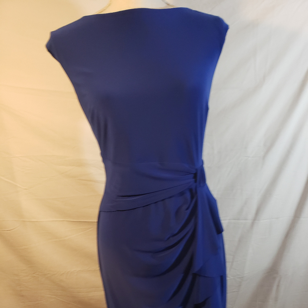 Chaps Long Blue Cinched Waist Dress L